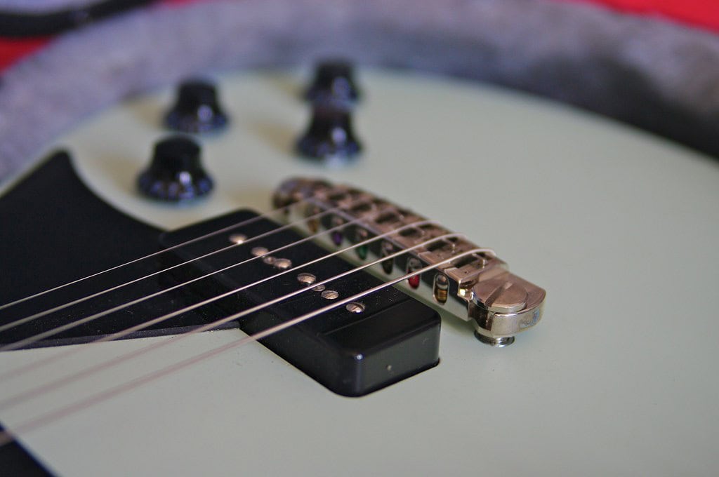 a close up of a guitar
