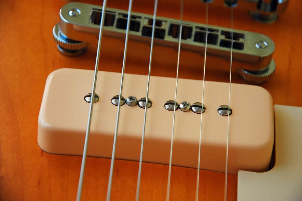 a close up of a guitar