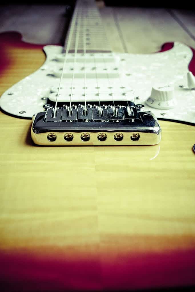 a close up of a guitar